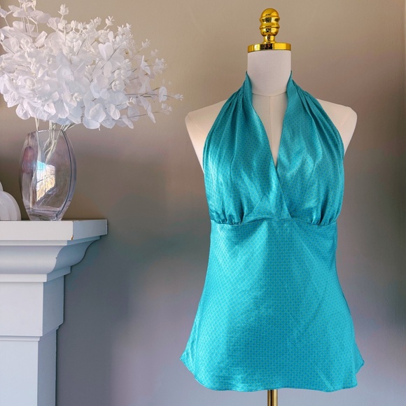 Tops - Silk Halter Top in Aquamarine, Sz M